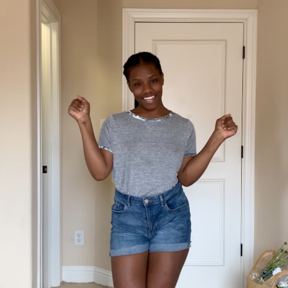 Silver Suede Rimmed Short Sleeved T-Shirt